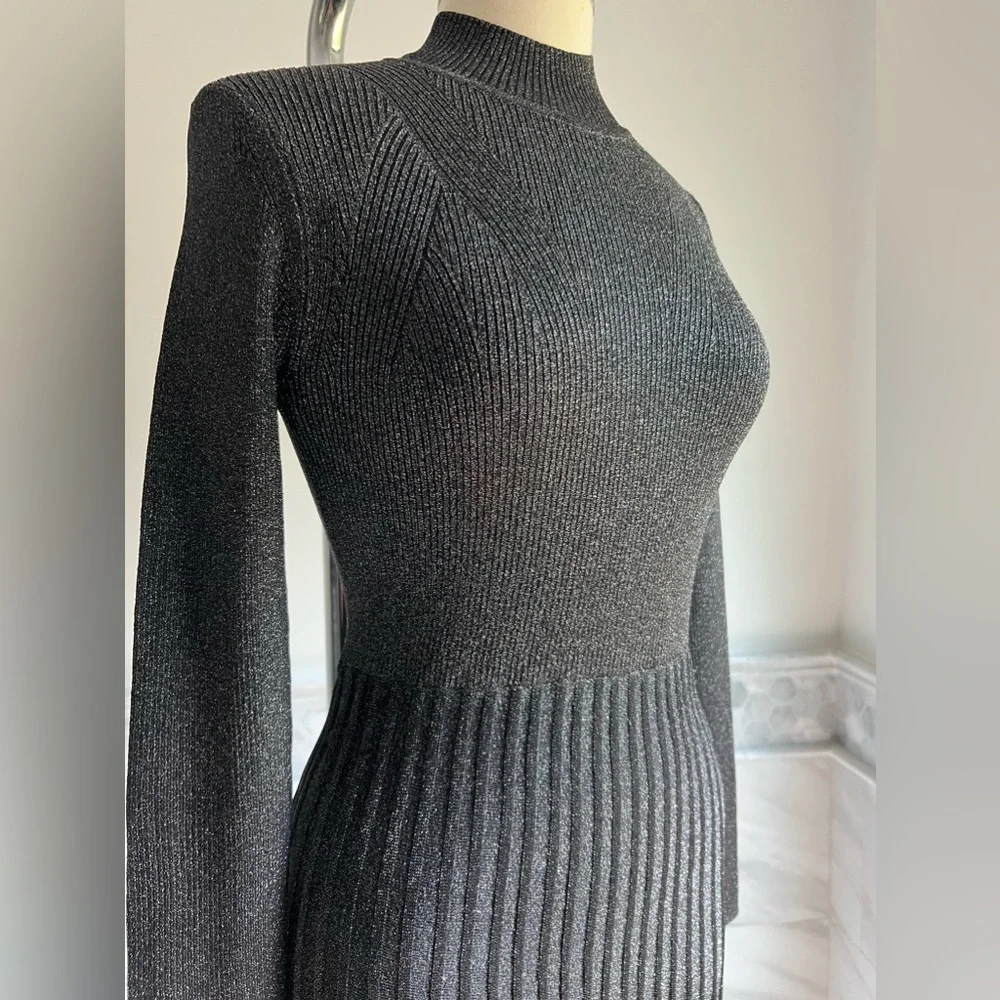 Antonio Melani Silver Lurex Pleaded Sweater Midi Dress - Picture 2 of 11